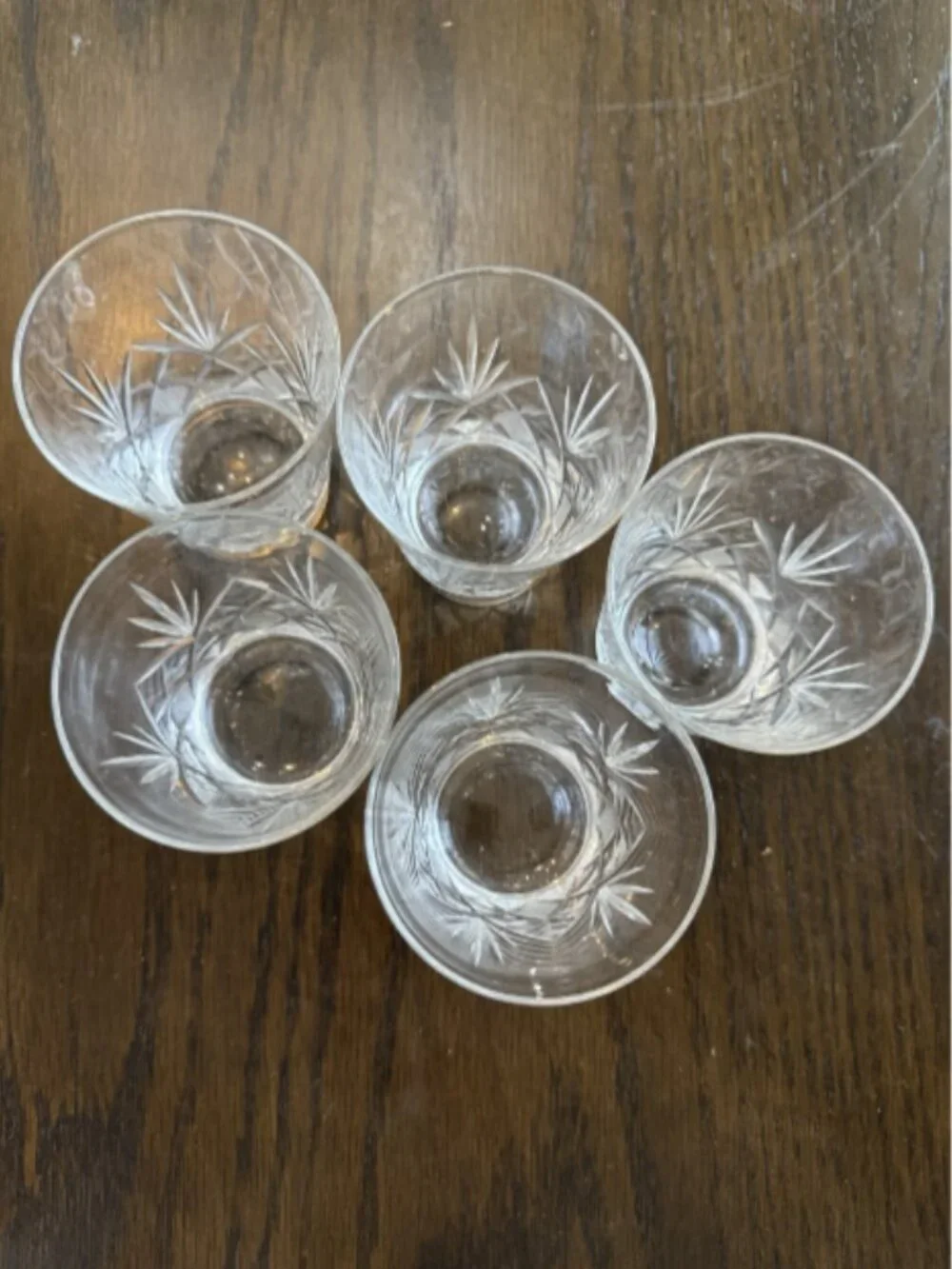 Vintage Small Cut Glass Whiskey Tumblers 3” Set Of 5